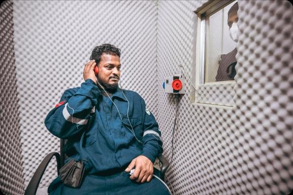 Audiometry testing booth used for occupational hearing assessments at Tricare Medical Centre