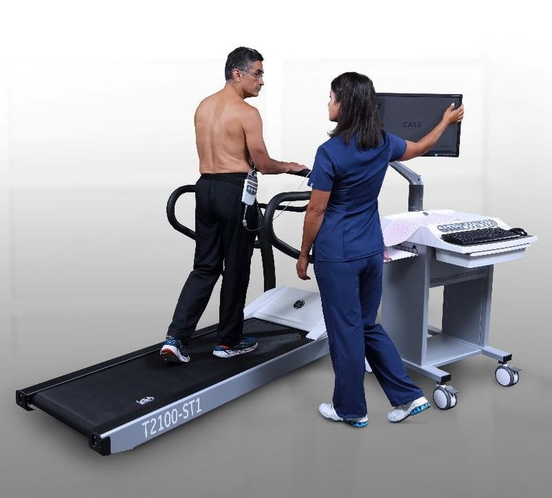 Cardiac stress test on a treadmill at Tricare Medical Centre